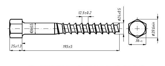 чертёж шурупа путевого ЦП-54-24х195 ТУ 1293-165-01124323-2005