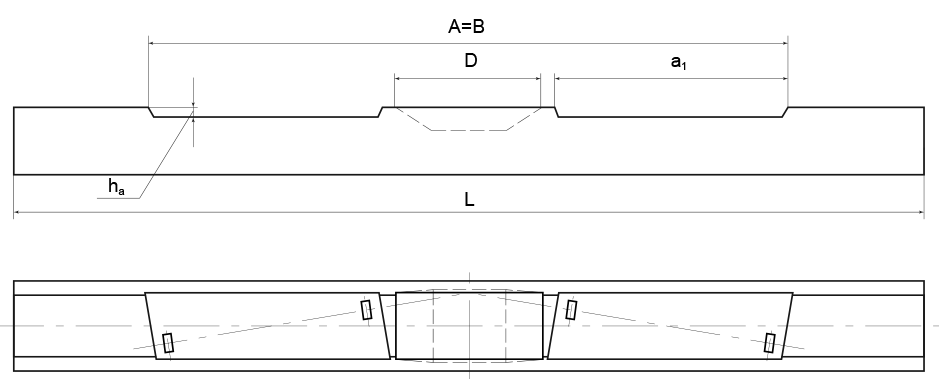 чертеж железобетонного бруса сбрасывающих стрелочных переводов типа Р65 проект 2884 ОСТ 32.134-99, КД объект 2003-01