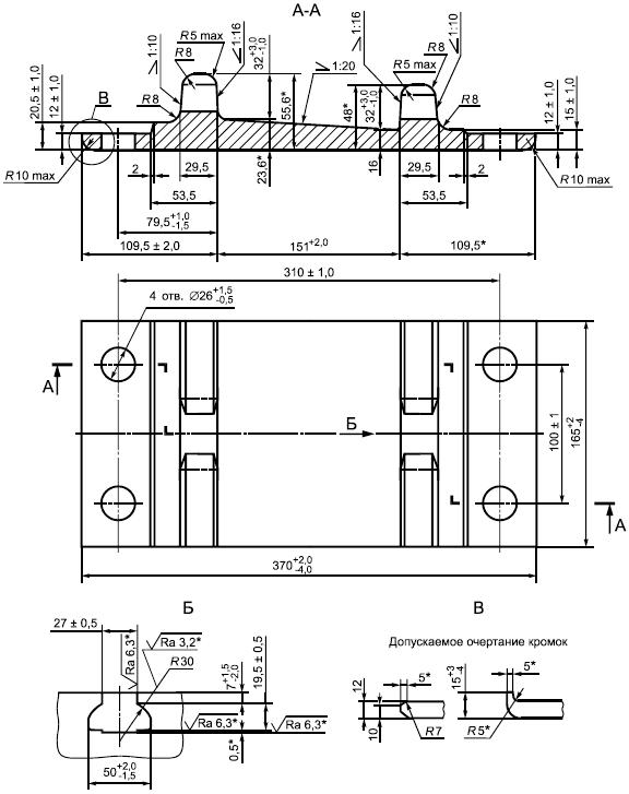 Конструкция и размеры подкладок типа КД 65