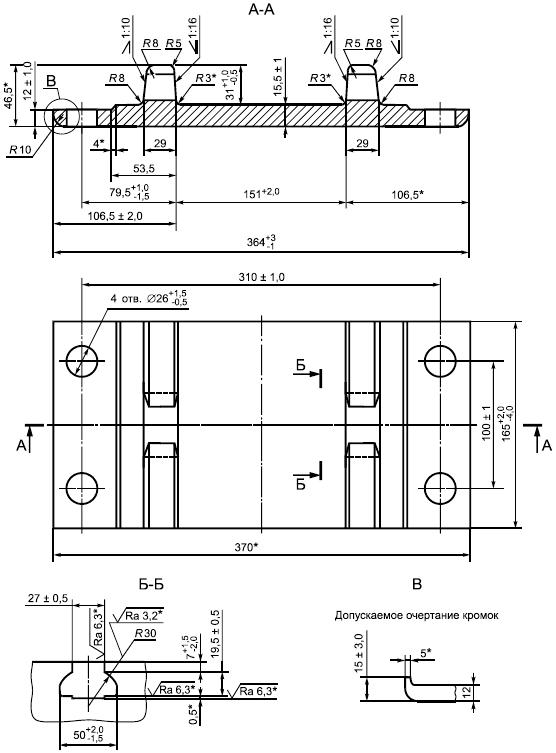 Конструкция и размеры подкладок типа CК 65